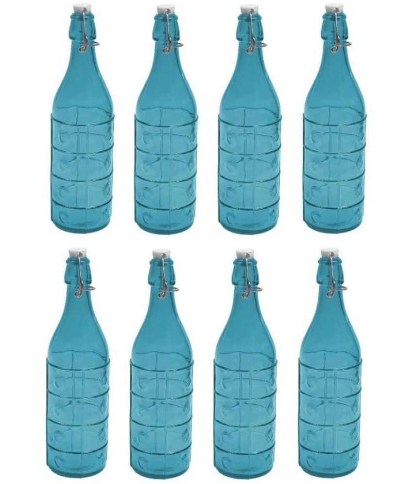     			AFAST  Designer Food Grade Water Bottle Blue 1000 mL Glass Water Bottle set of 8
