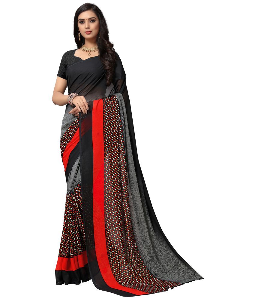     			Kashvi Sarees Black Georgette Saree