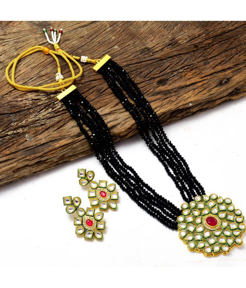     			PUJVI Alloy Black Designer Necklaces Set Long Haram
