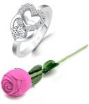 Vighnaharta Valentine Day Ring With Beautiful Pink ROSE Box Gift for Girlfriend.Valentine Rose pink Rose Box cz american Diamond for girlfriend Rose plastic rose for women and girls