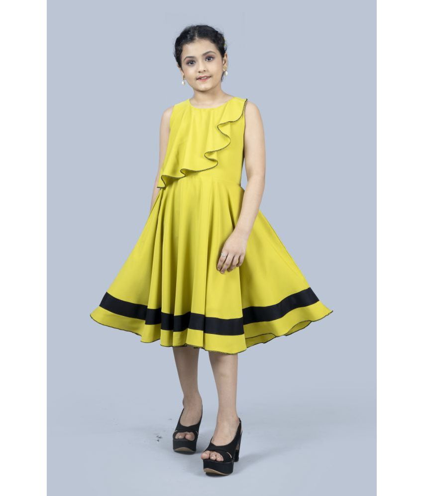     			Mirrow Trade Girl’s Crepe Solid Asymmetric Calf Length Dress