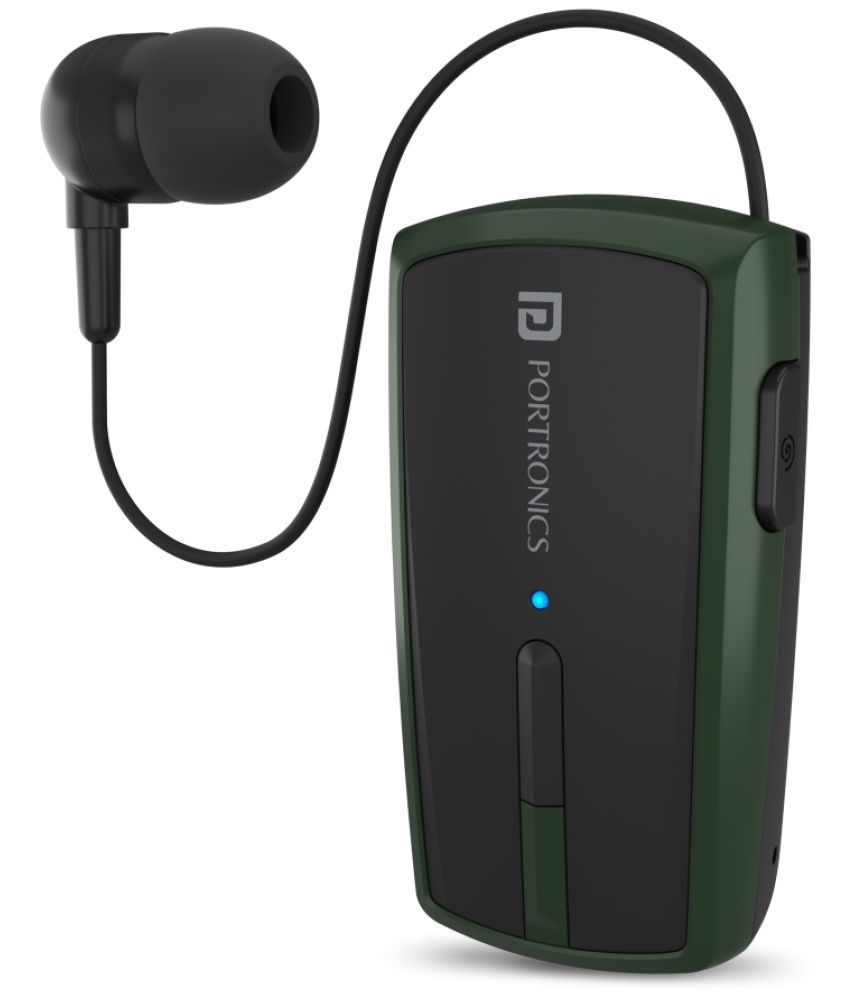     			Portronics Harmonics Klip 4:Retractable Bluetooth Earphone ,Green (POR 1426)