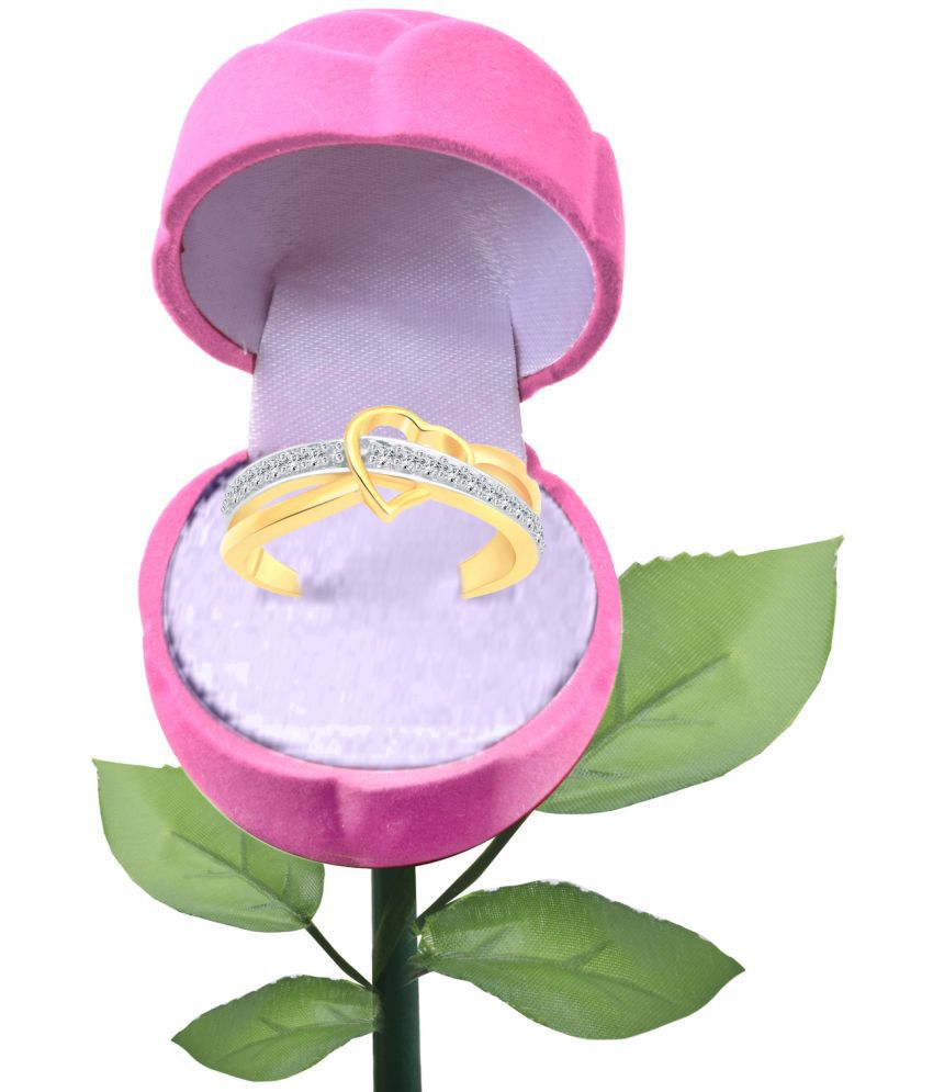     			Vighnaharta Love Propose CZ Gold- Plated Alloy Ring With Pink ROSE Ring Box. Valentine Rose pink Rose Box cz american Diamond for girlfriend Rose plastic rose for women and girls