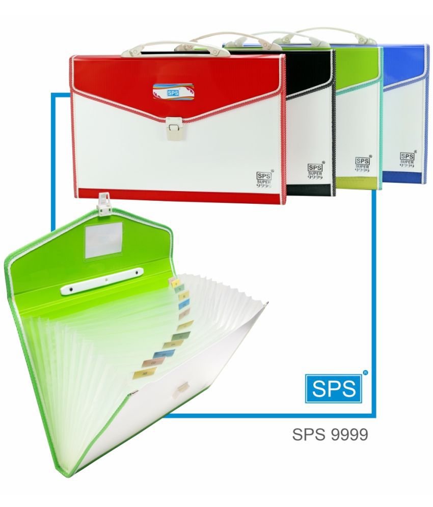     			AKSHAR ENTERPRICE 9999 13 Pocket Expanding File Folder with Handle A4/FC Letter Size (BLUE AND GREEN PCK OFF 2