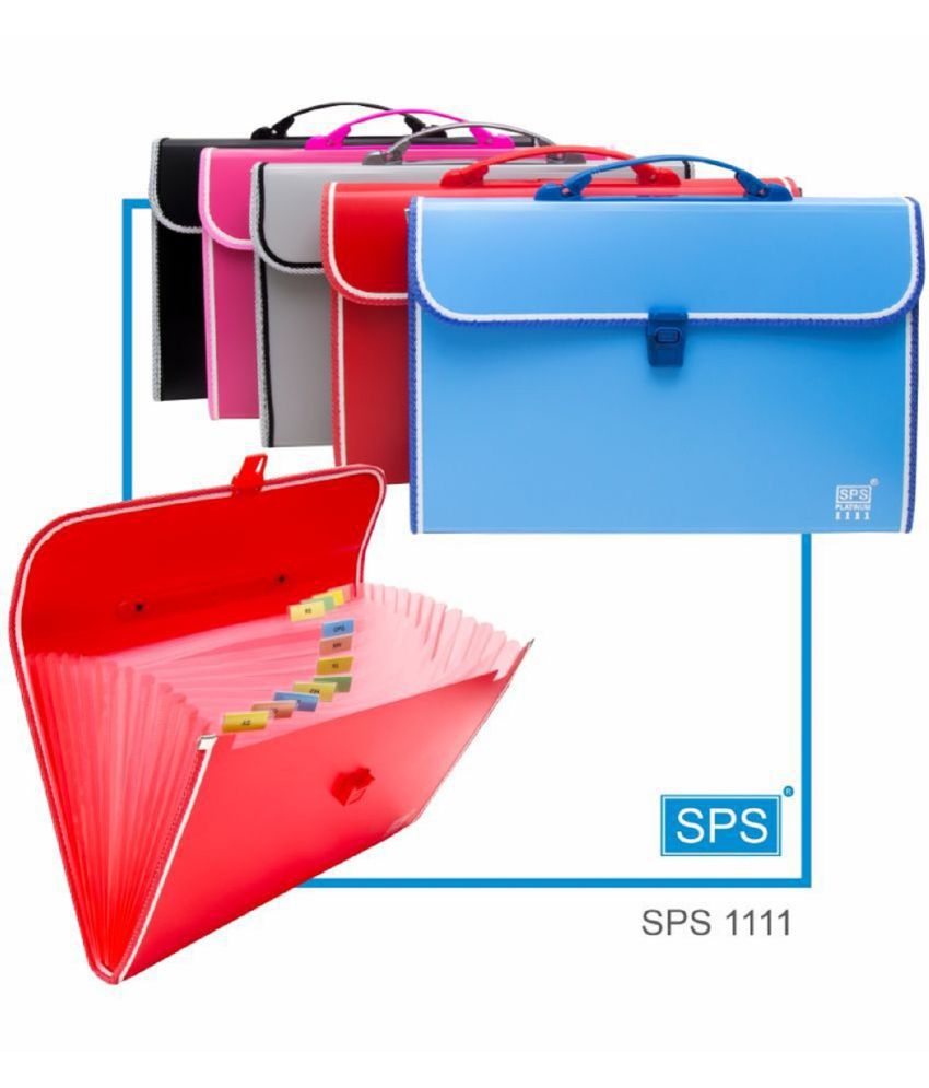     			AKSHAR ENTERPRICE plastic Presents Plastic File 13 Folder F/C Expanding Bag with Handle 1111 (red and black pck off 2)