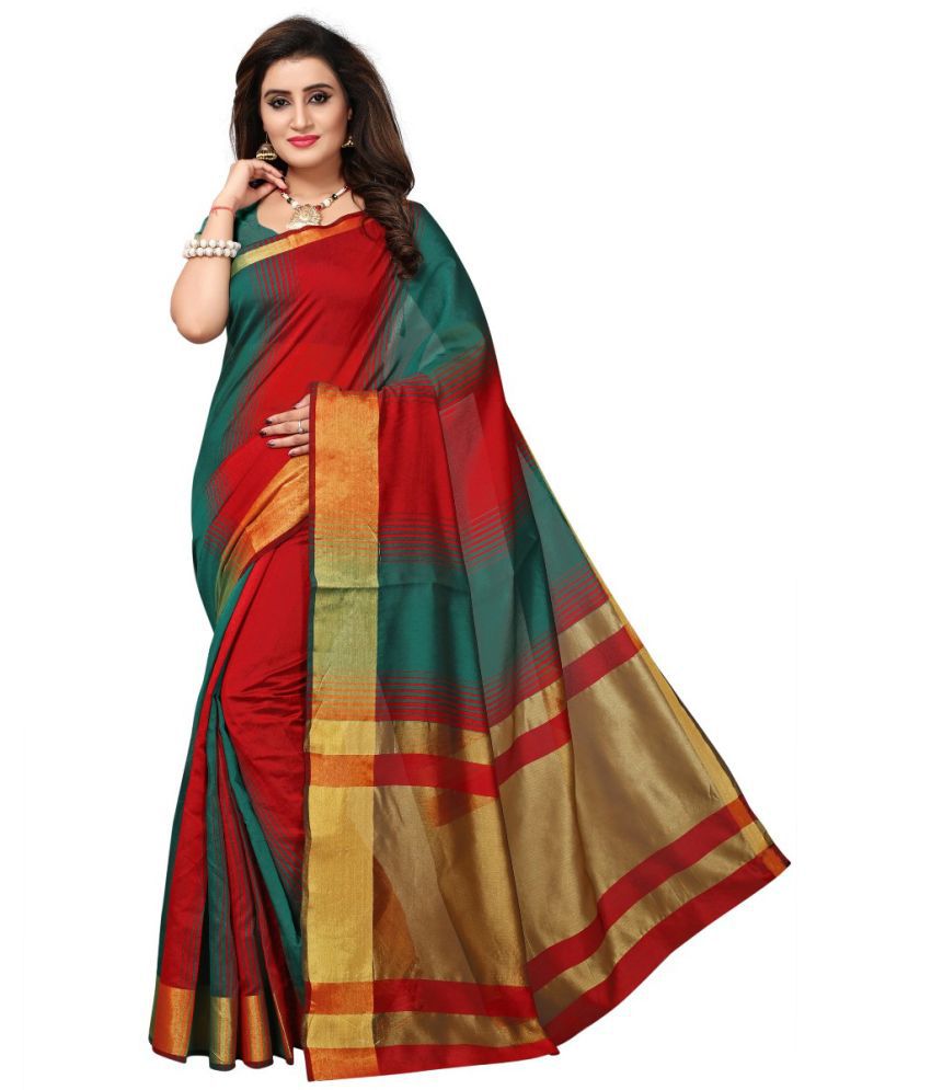     			Bhuwal Fashion LightBLue Cotton Silk Saree - Single
