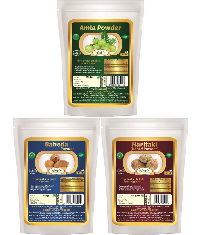     			Biotic Amla, Harad & Baheda - 600 gms (200g each) Triphla Powder 600 gm Pack of 3
