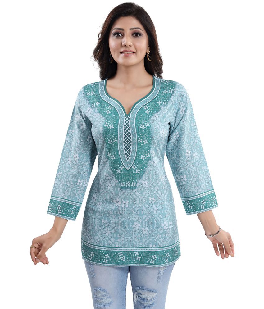     			Meher Impex - Turquoise Crepe Women's Straight Kurti ( Pack of 1 )