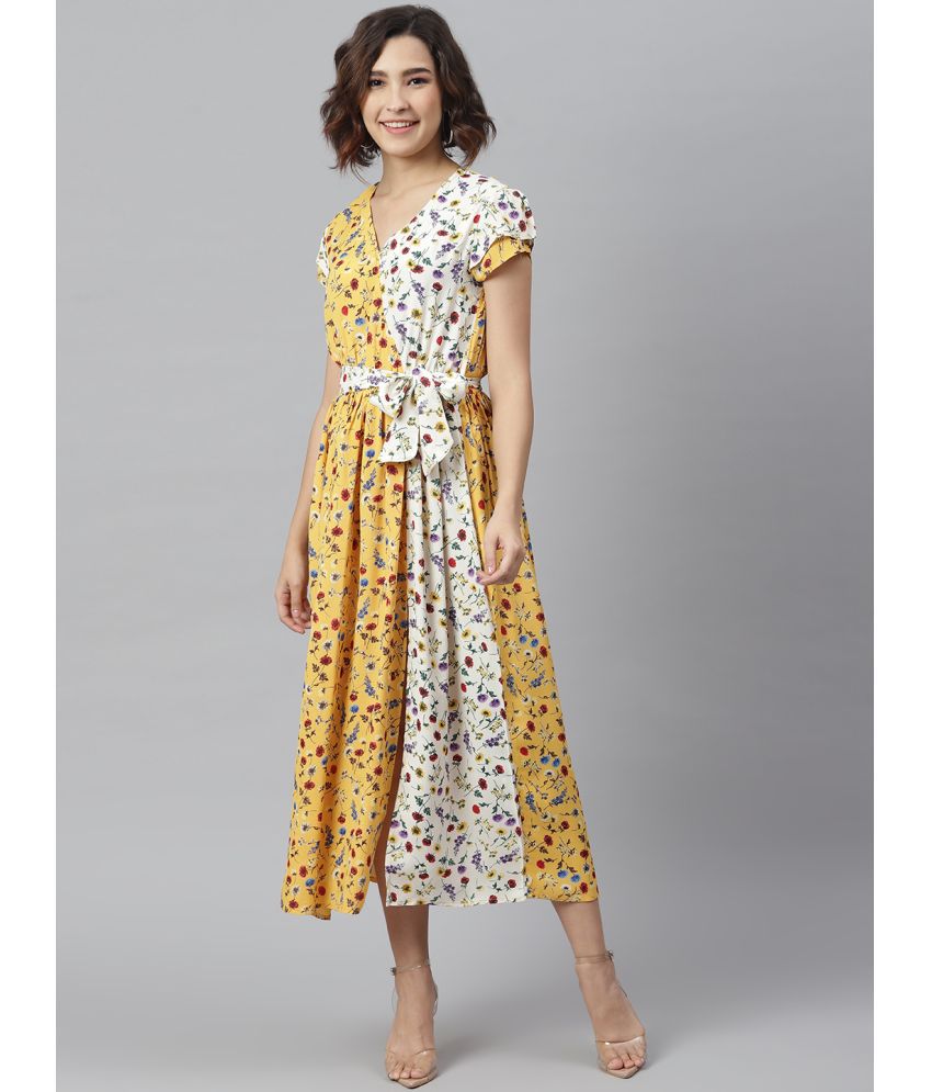     			StyleStone Polyester Yellow Wrap Dress - Single