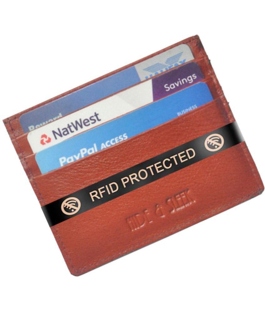     			RFID Protected Slim Unisex Genuine Brown Leather Card Holder Cum Minimalist Wallet
