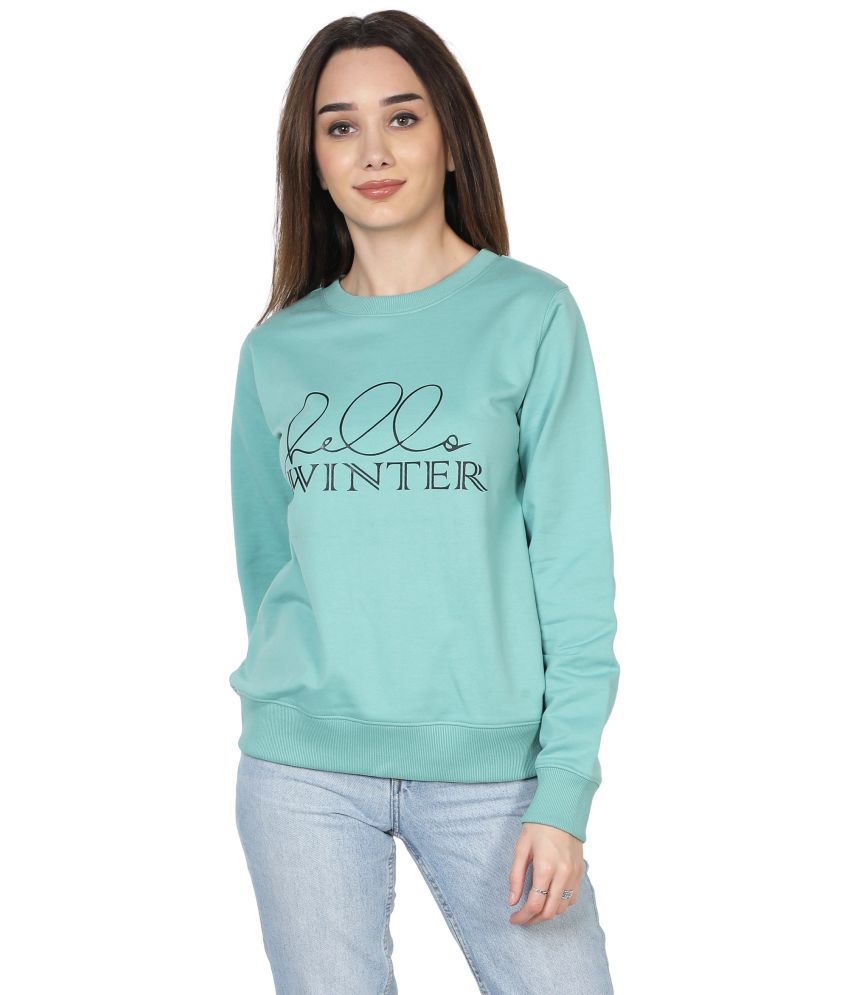     			NUEVOSDAMAS Cotton - Fleece Green Non Hooded Sweatshirt