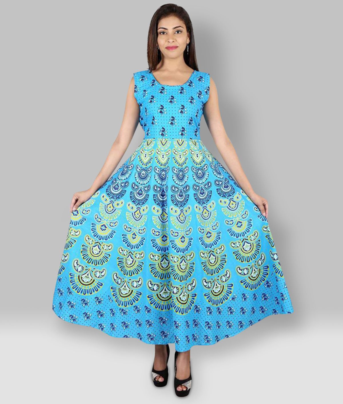     			Rangun Cotton Blue A- line Dress