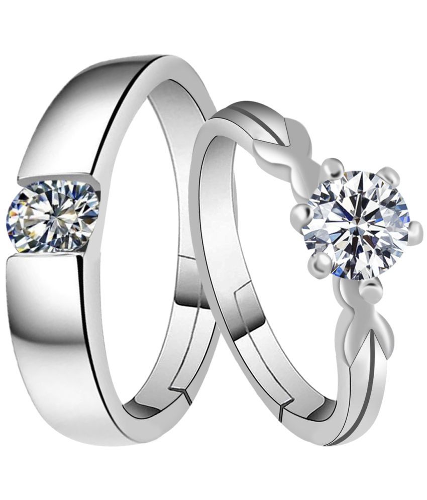     			Speical For Couple Ring Valentines Couples Gift Sets Diamond Ring  Silver Plated Adjustable Ring Set  Women And Men