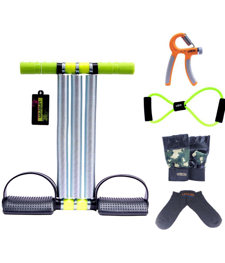 Tummy Trimmer Triple Spring Male, Adjustable Hand Grip and Chest Expander Resistance Tube Combo