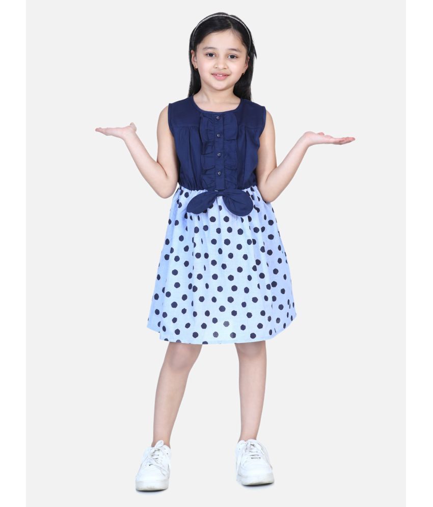     			StyleStone Girls Denim and Cotton Blue Polka Dress