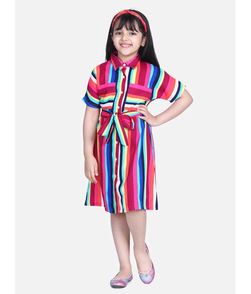     			StyleStone Girls Mutli Colour Stripe Dress with Belt