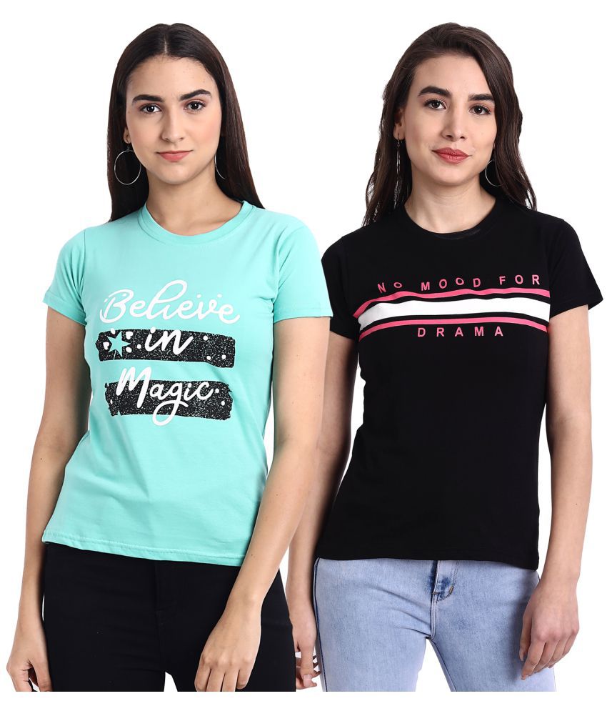     			Fabflee - Turquoise Cotton Regular Fit Women's T-Shirt ( Pack of 2 )