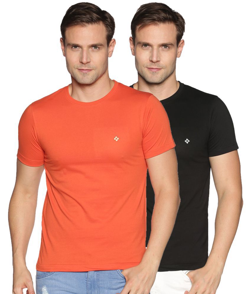     			Dollar Cotton Blend Regular Fit Solids Round Half Sleeves Multicolor Men T-Shirt Pack of 2