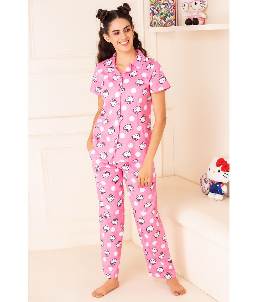     			Clovia Cotton Nightsuit Sets - Pink Pack of 2