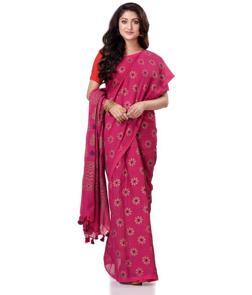 Desh Bidesh Pink Bengal Handloom Saree - Single
