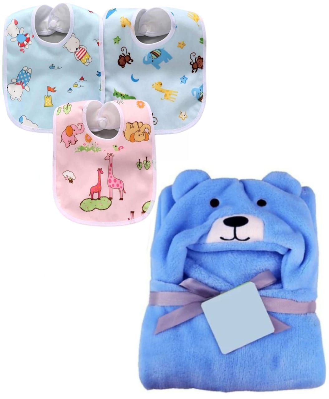     			Combo of Hooded Wrapper and 3 Pcs Bibs Set