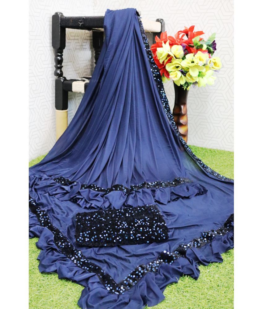     			JULEE Blue Lycra Saree - Single