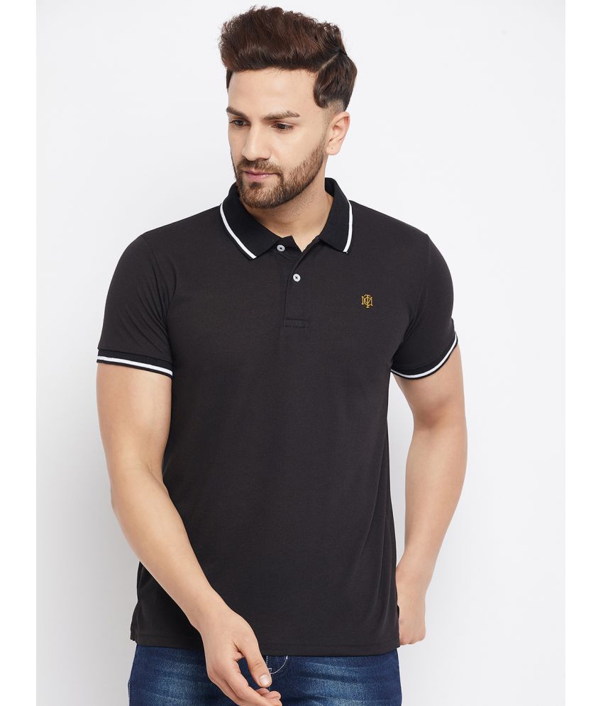     			The Million Club Black Cotton Blend Solid Polo T Shirt