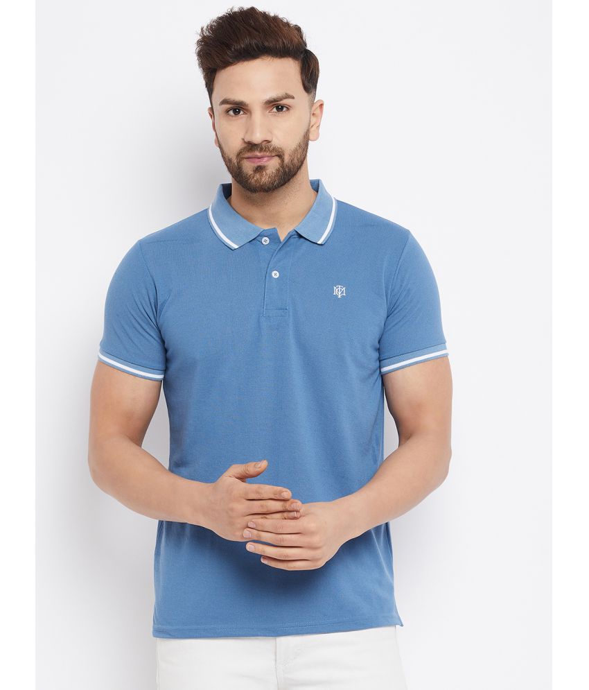     			The Million Club Blue Cotton Blend Solid Polo T Shirt