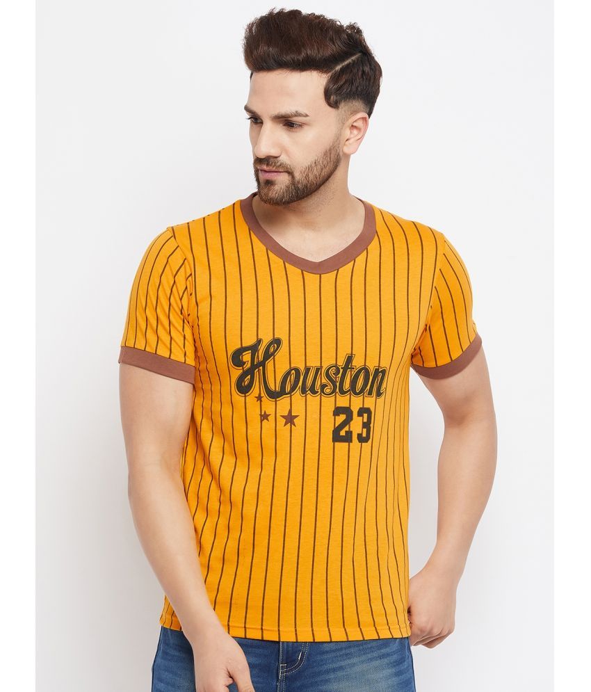     			The Million Club Cotton Blend Regular Fit Printed Round Yellow T-Shirt