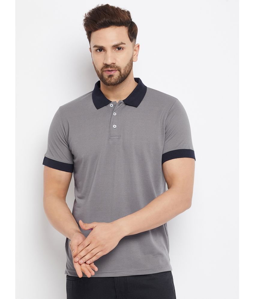     			The Million Club Grey Cotton Blend Solid Polo T Shirt