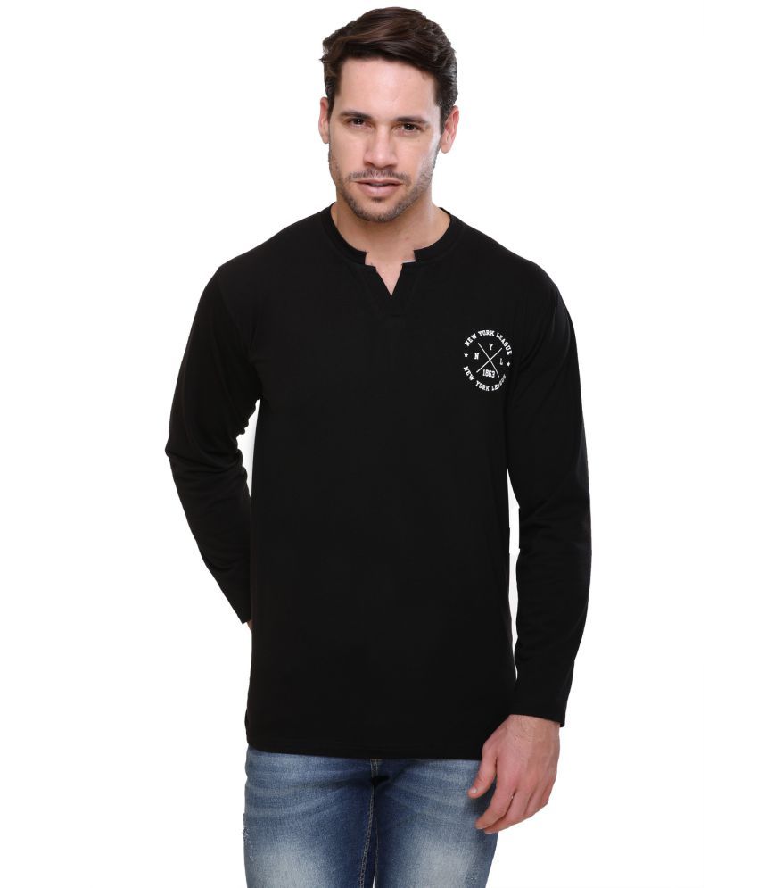     			HVBK Cotton Blend Regular Fit Printed Henley Full Sleeves Black Men T-Shirt Single Pack