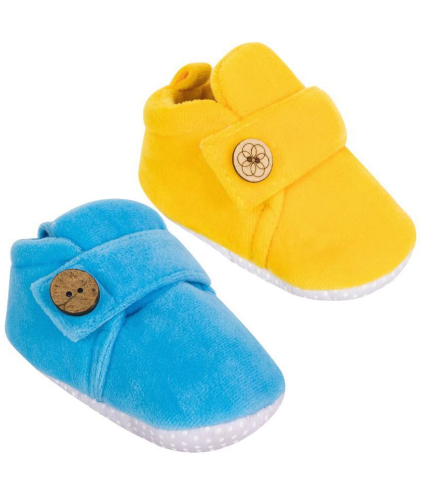     			Neska Moda Set Of 2 Pair Baby Boys & Baby Girls 6 To 9 Months Velvet Booties (Yellow,Blue) -BT786andBT787