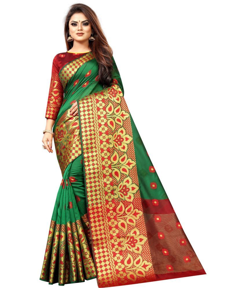     			PRIHAL ART Green Banarasi Silk Saree - Single