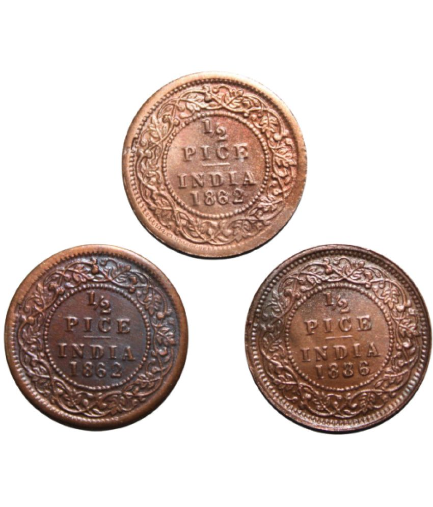     			(Set of 3) 1/2 Pice (Mix Year) British India Pack of 3 Old Fancy Coins