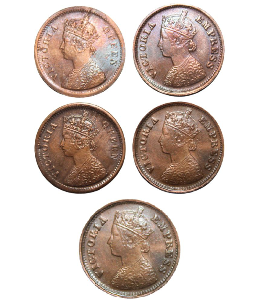    			(Set of 5) 1/2 Pice (Mix Year) British India Pack of 5 Old Fancy Coins