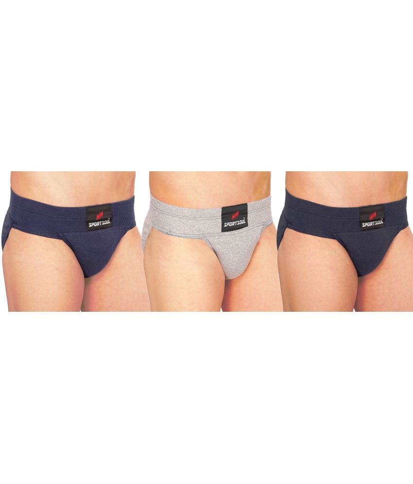     			SportSoul Cotton Gym & Athletic Supporter ( 3 Piece) Colour: Navy Blue , Black & Grey  I Size: L