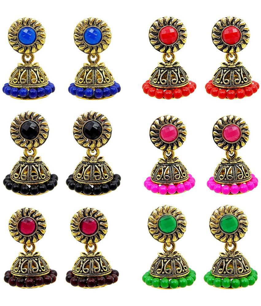     			Happy Stoning Ravishing Jhumka Earrings Pack of 6