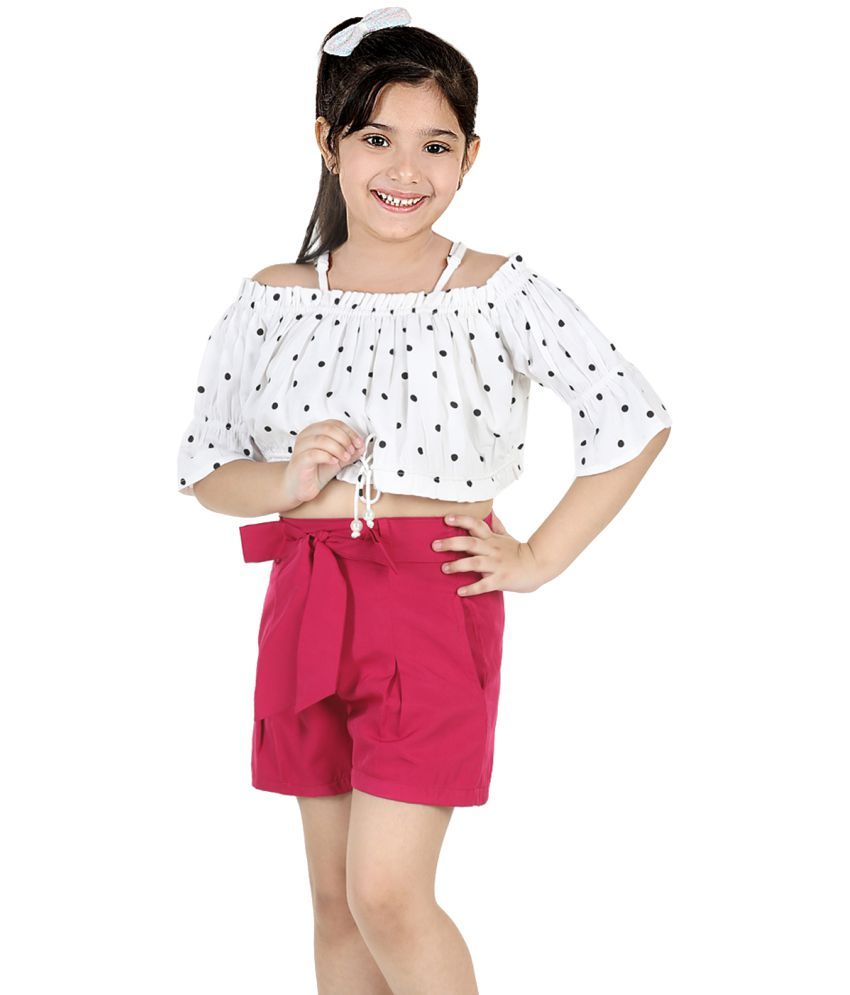     			Naughty Ninos Girls White Polka Dot Printed Top with Pink Short