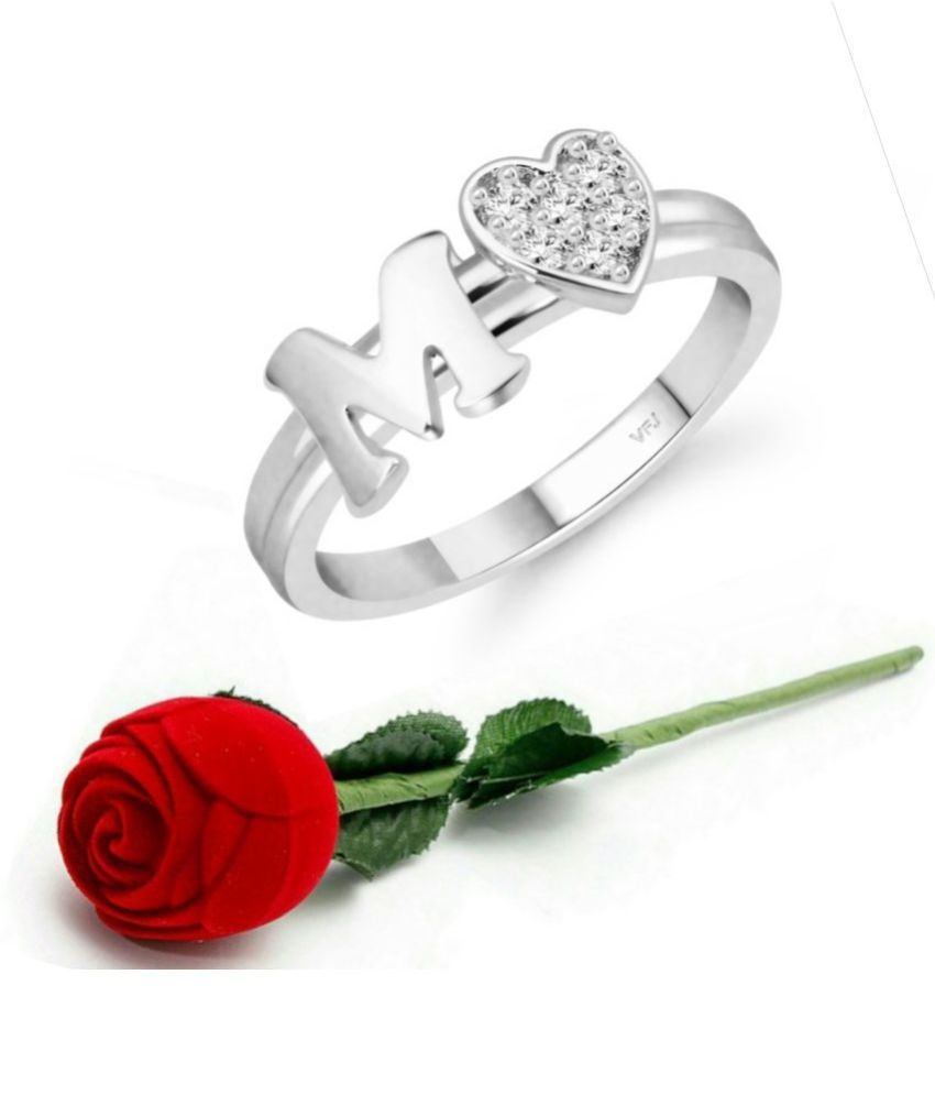     			Valentine Initial '' M '' Letter with heart ring alphabet for women and Girls