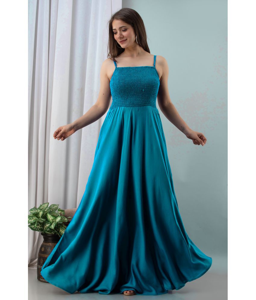     			Frionkandy Rayon Turquoise Asymmetric dress - Single