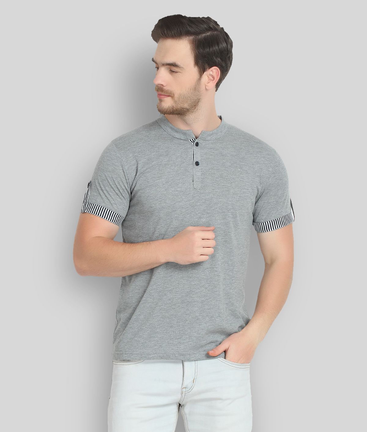     			Glito - Grey Cotton Blend Regular Fit Men's T-Shirt ( Pack of 1 )