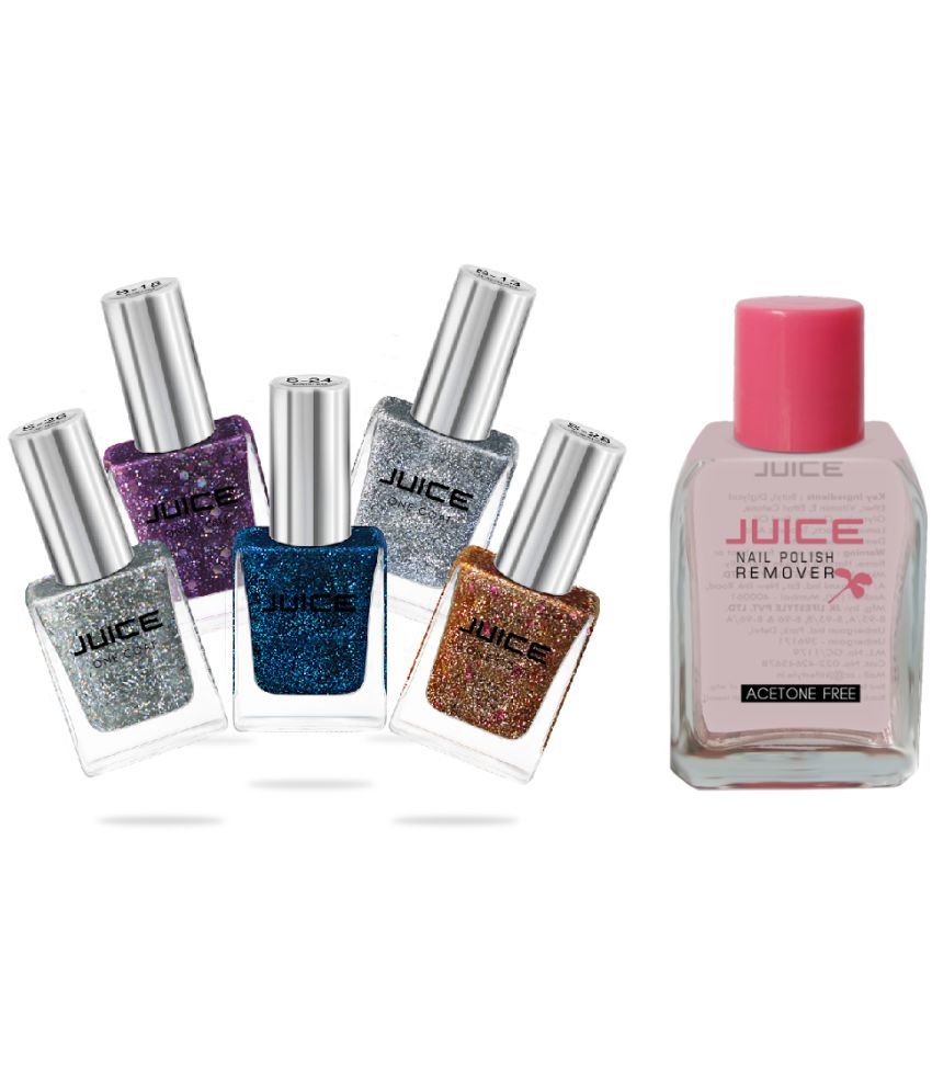     			Juice BLUE,SILVER,GOLDEN & 1 REMOVER Nail Polish S13,S18,S24,S26,S28 Multi Shimmer Pack of 6 90 mL