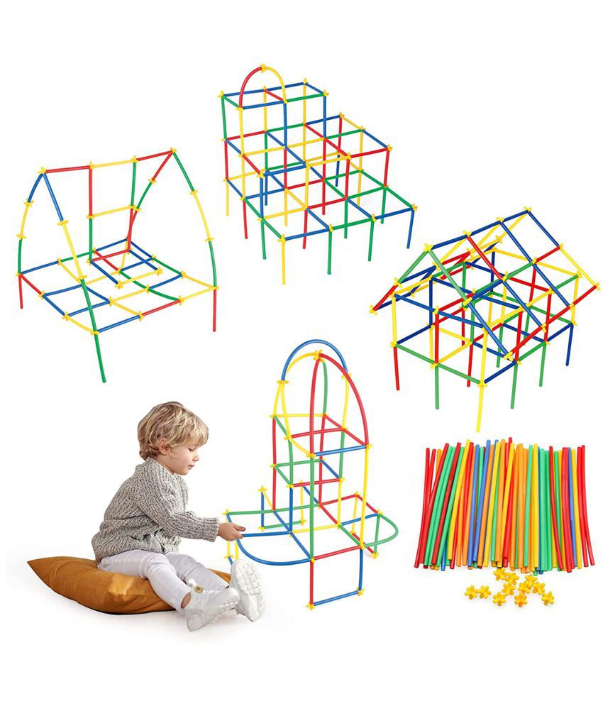 NHR 180 Pieces DIY Colorful Pipe Straw Stick Building Block Educational Assembly Toy for Kids (3+ Years)