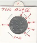 NUMISMATTECLY  RARE AND COLLECTIBLE -TWO  R.S.COPPER STEEL-, WITH - DIE SHIFTED DIE ROTATION ERROR.YEAR-2012.IN   FINE CONDITION HIGHLY COLLECTIBLE ,WIGHT-4.85. GRAMS-25-MM SIZE.