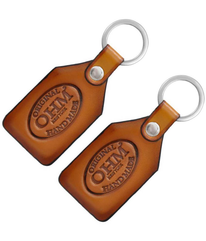     			OHM NEW YORK Tan Leather Key Chains With Metal Hook | Pack Of 2