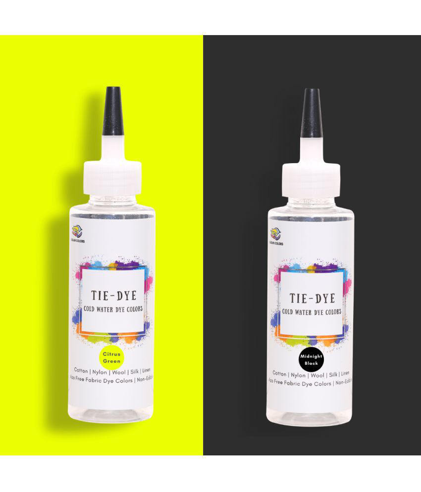    			Skin Friendly Tie Dye Bottle Combo 7 : Citrus Green - Midnight Black | Includes 100g Dye Activator and 2 Kadam DyFix Mini Bottles | Cold Water Fabric Dyes