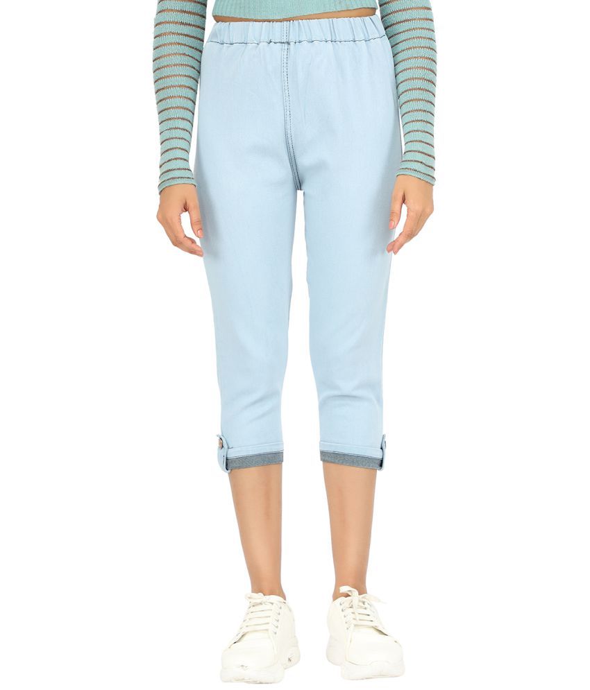     			AngelFab Blue Cotton Solid Capri - Single