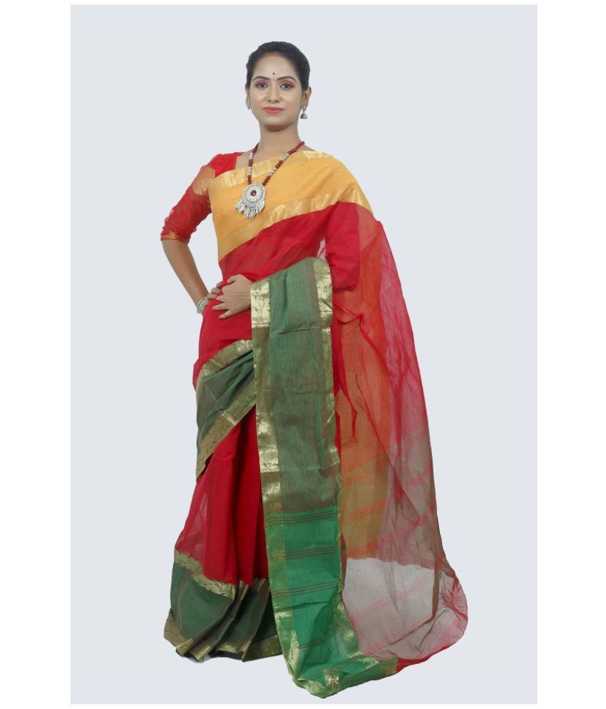     			Handloom Point Red Bengal cotton Saree - Single