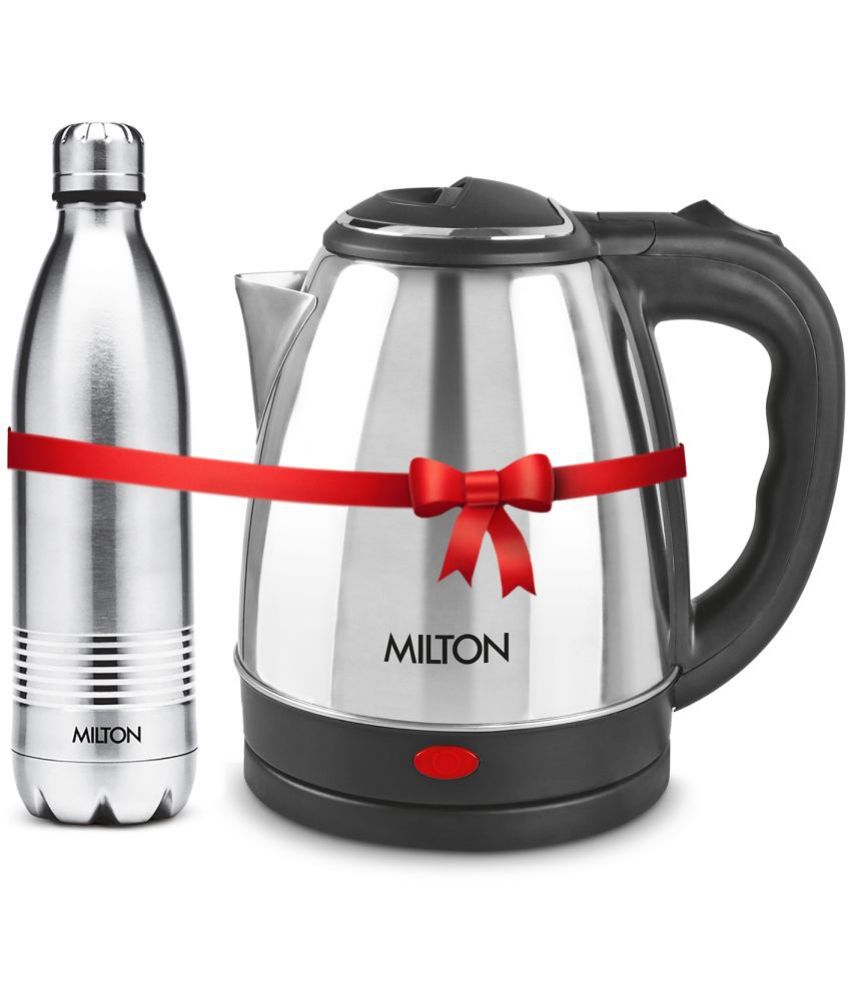 Milton Combo Set Go Electro 1.2 Ltrs Electric Kettle and Duo DLX 700 ml- Silver Thermosteel Hot or Cold Stainless Steel Water Bottle