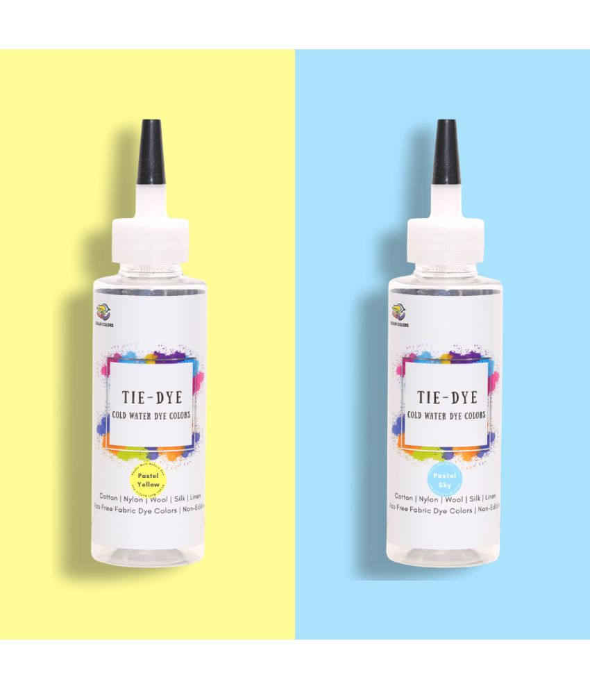     			Skin Friendly Tie Dye Bottle Combo 6 : Pastel Yellow - Pastel Sky | Includes 100g Dye Activator and 2 Kadam DyFix Mini Bottles | Cold Water Fabric Dyes